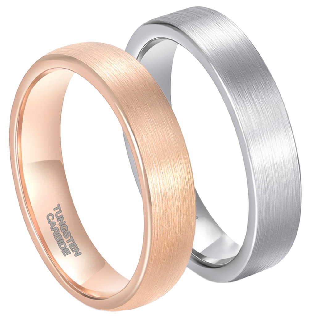 Brushed Flat Wedding Band Set Tungsten Carbide 5mm