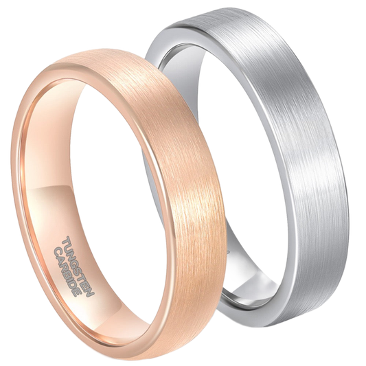 Brushed Flat Wedding Band Set Tungsten Carbide 5mm
