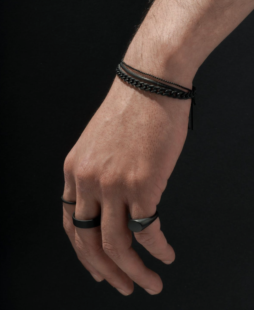 Tungsten Carbide Beveled Black Band Ring 6mm