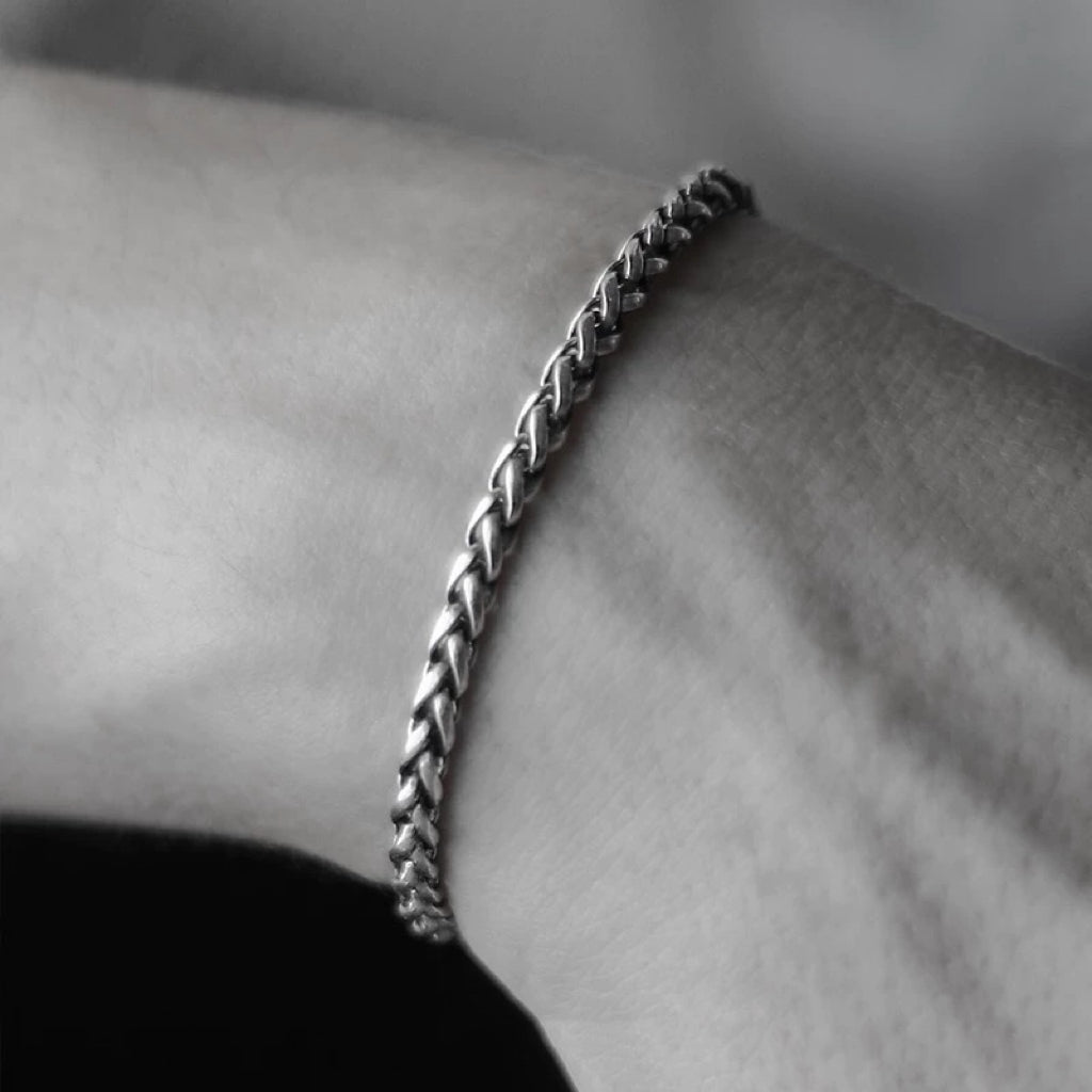 Oxidized Sterling Silver Wheat Chain Bracelet