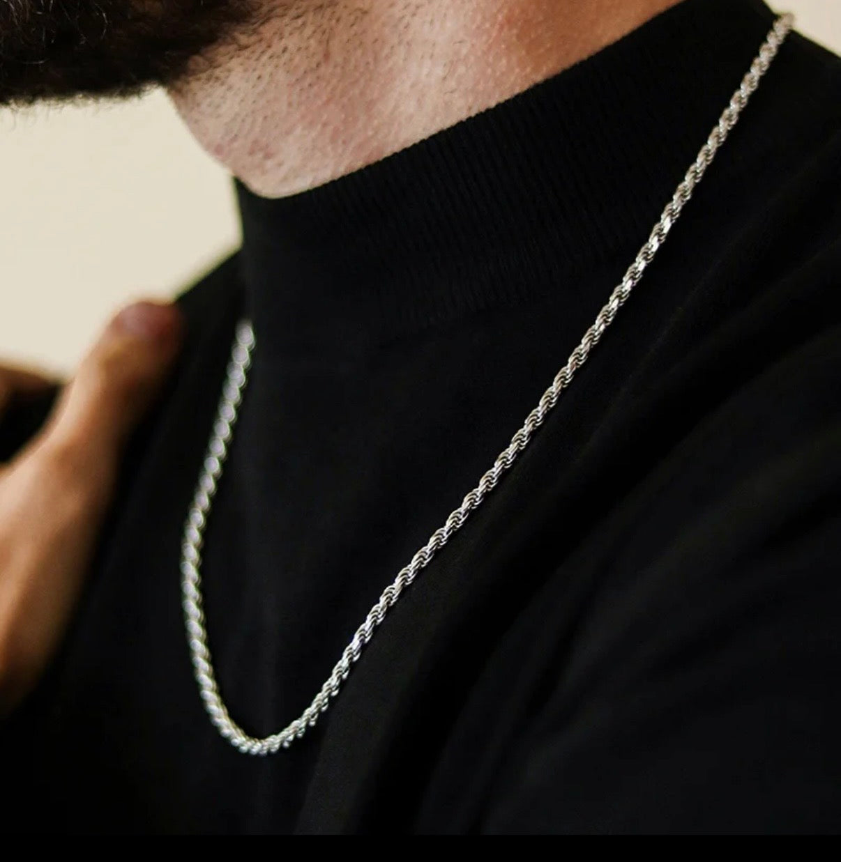 Oxidized Sterling Silver Rope Chain Necklace