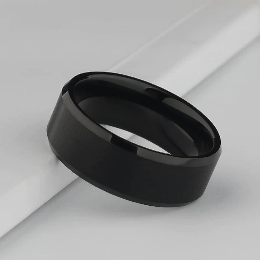 Tungsten Carbide Beveled Black Band Ring 8mm