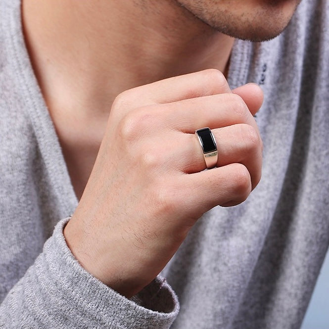 Adjustable Sterling Silver Black Onyx Signet Ring
