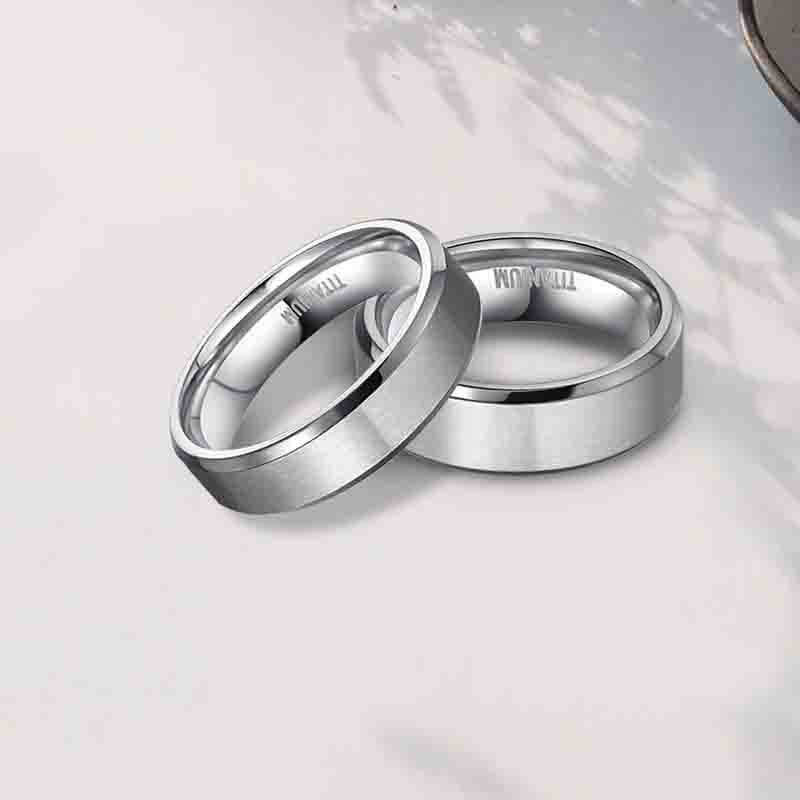 Titanium Beveled Silver Band Ring