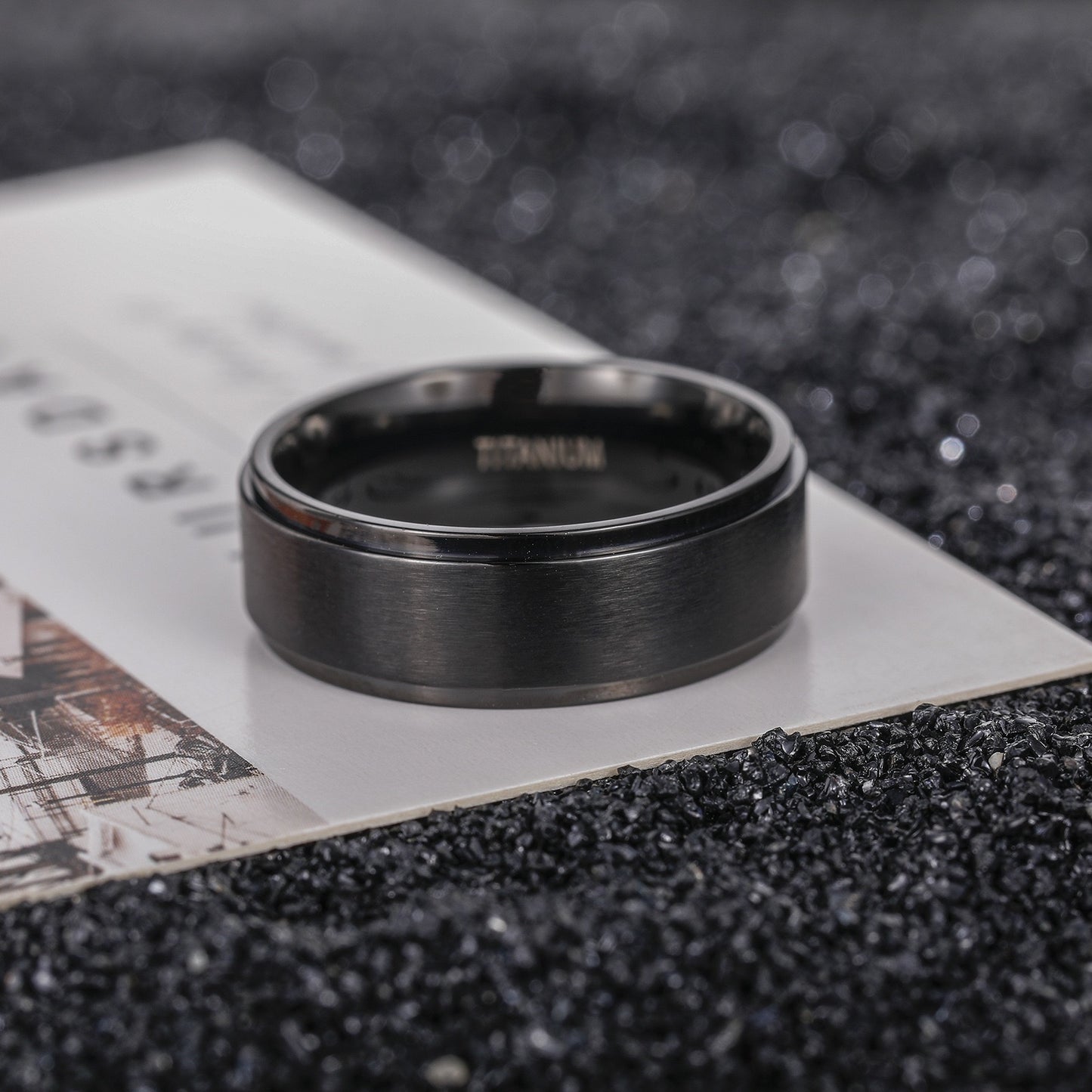 Titanium Stepped Black Band Ring