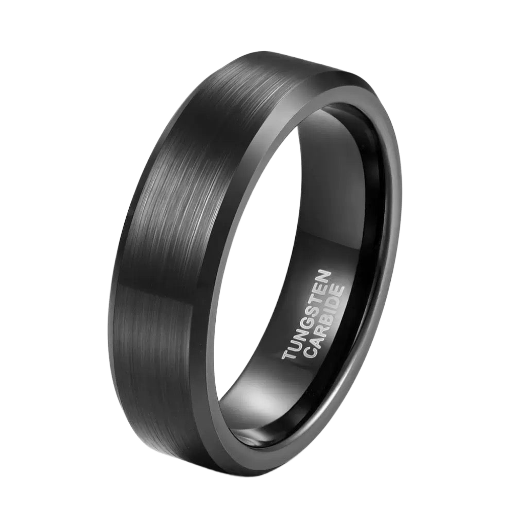 Tungsten Carbide Beveled Black Band Ring 6mm