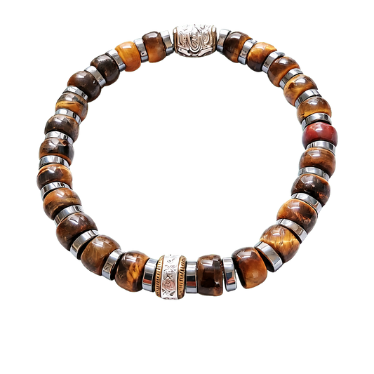 Faceted golden tiger eye guardian lion bracelet on a transparent background