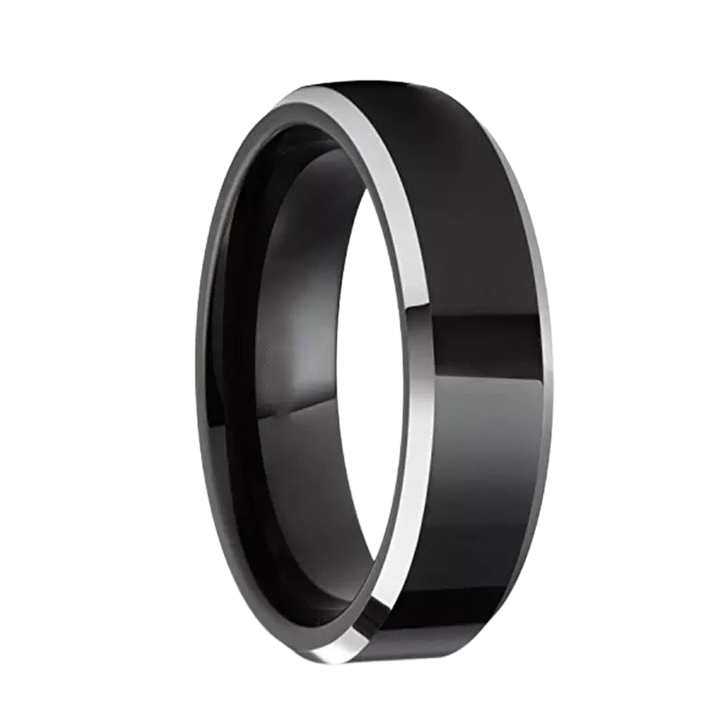 Titanium Beveled Polished Black Band Ring