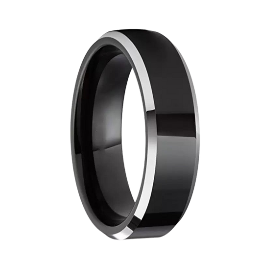 Titanium Beveled Polished Black Band Ring
