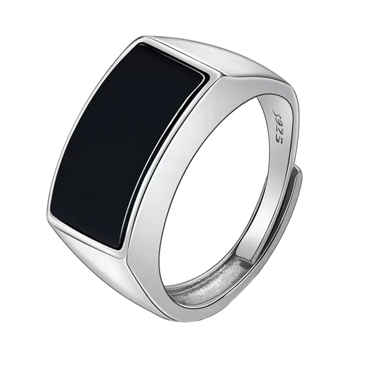 Adjustable Sterling Silver Black Onyx Signet Ring