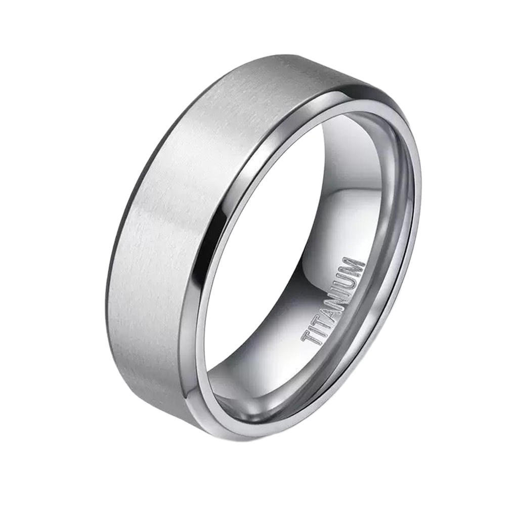 Titanium Beveled Silver Band Ring