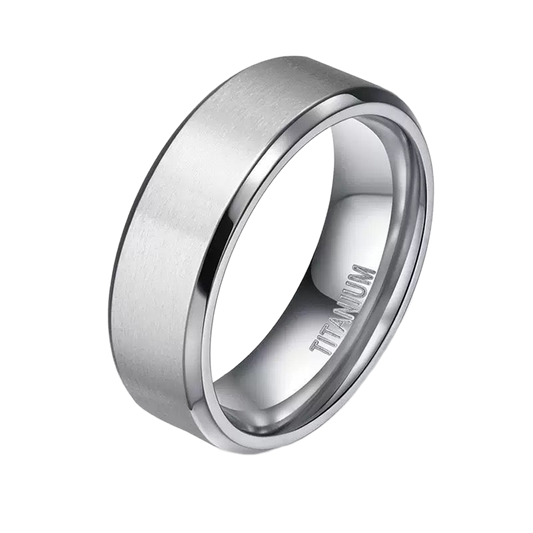 Titanium Beveled Silver Band Ring