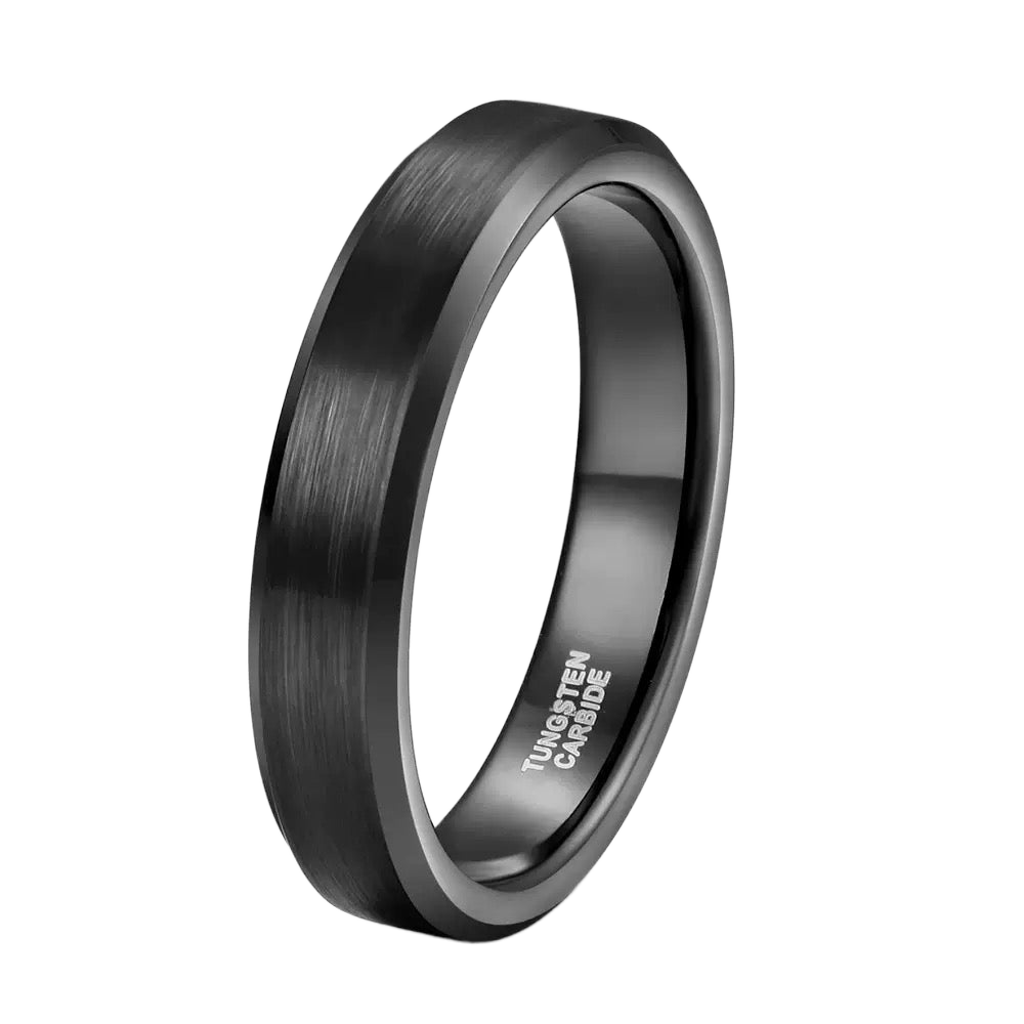 Tungsten Carbide Beveled Black Band Ring 4mm