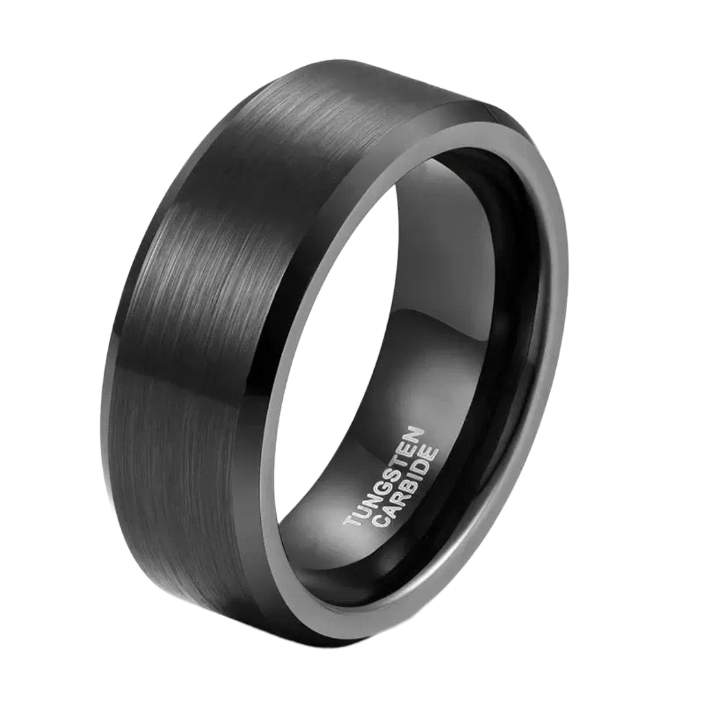 Tungsten Carbide Beveled Black Band Ring 8mm