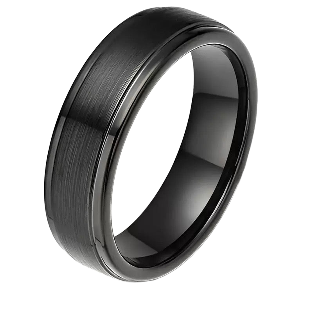Titanium Stepped Black Band Ring