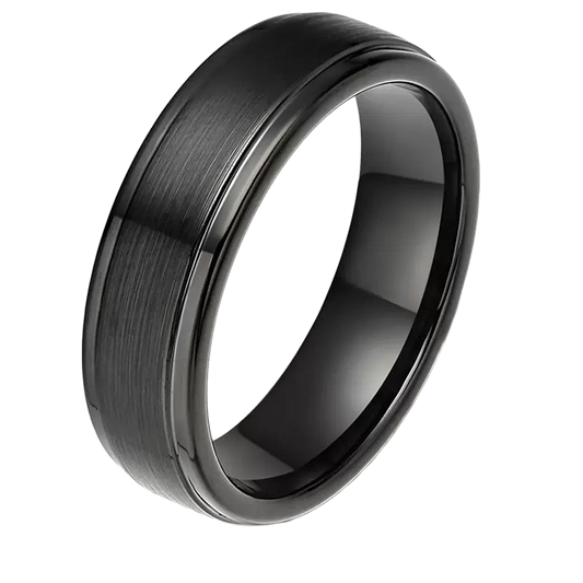 Titanium Stepped Black Band Ring